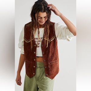 Understated for Free People Leather Vest size Medium Brown-Price is firm-NWT